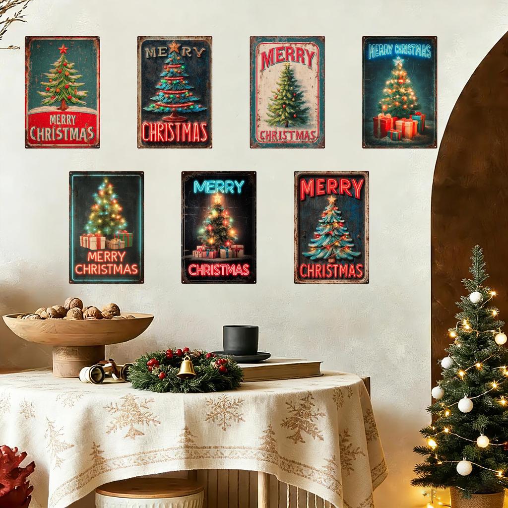 Retro Christmas Aluminum Wall Art for Home and Restaurant Decor