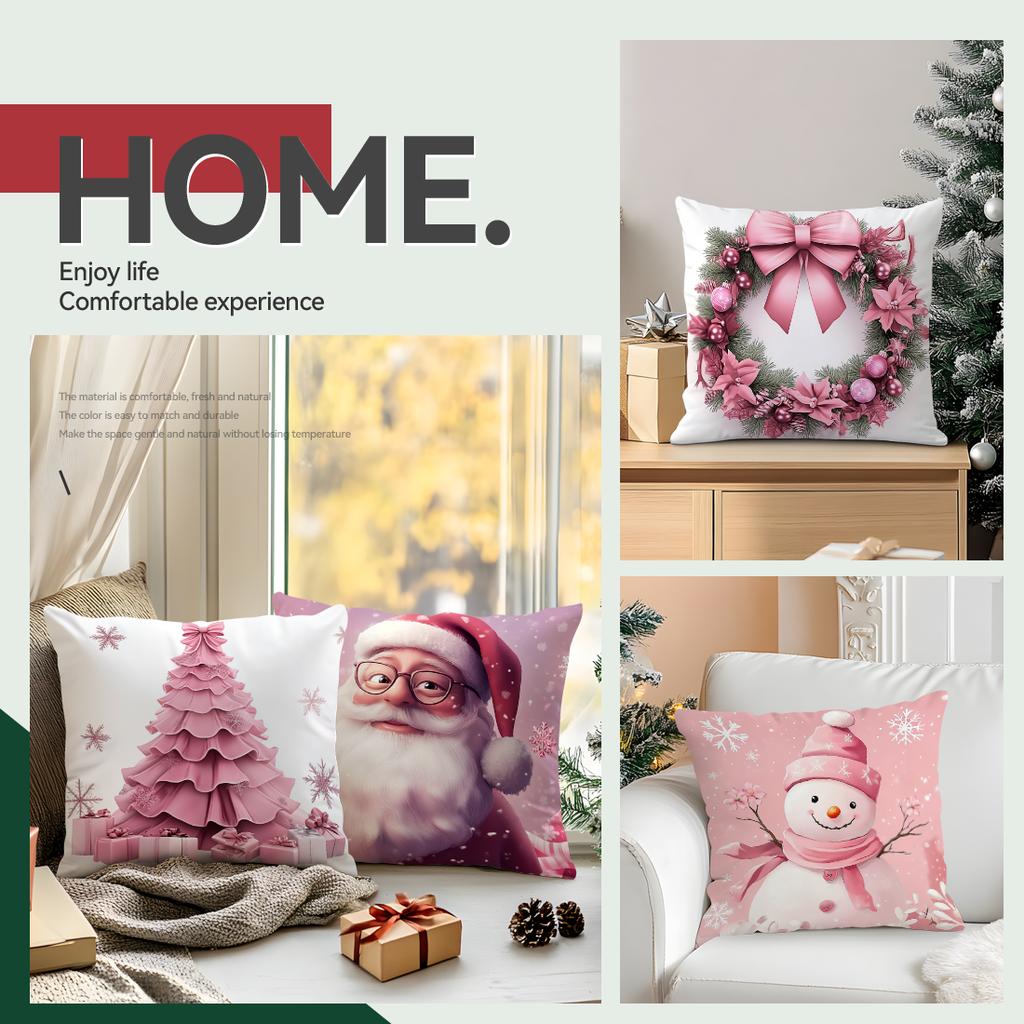 45X45Cm Modern Pink Christmas Pillowcase Bedroom Sofa Cushion Cover 100% Polyester Living Room Cushion Pillowcase Home Decor