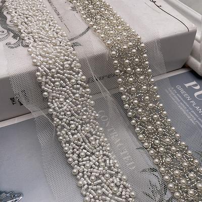 Beaded Lace Ribbon Lace Fabric Bead Fringe Trim Embroidered Collar Decoration African Lace Fabric Sewing Diy Crafts