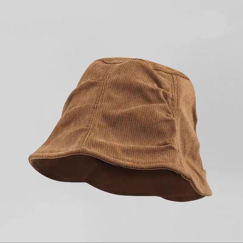 1Pcs Korean Style Foldable Travel Outdoor Hat Corduroy Pleated Bucket Hat For Women Solid Color Soft Casual Sun Hat