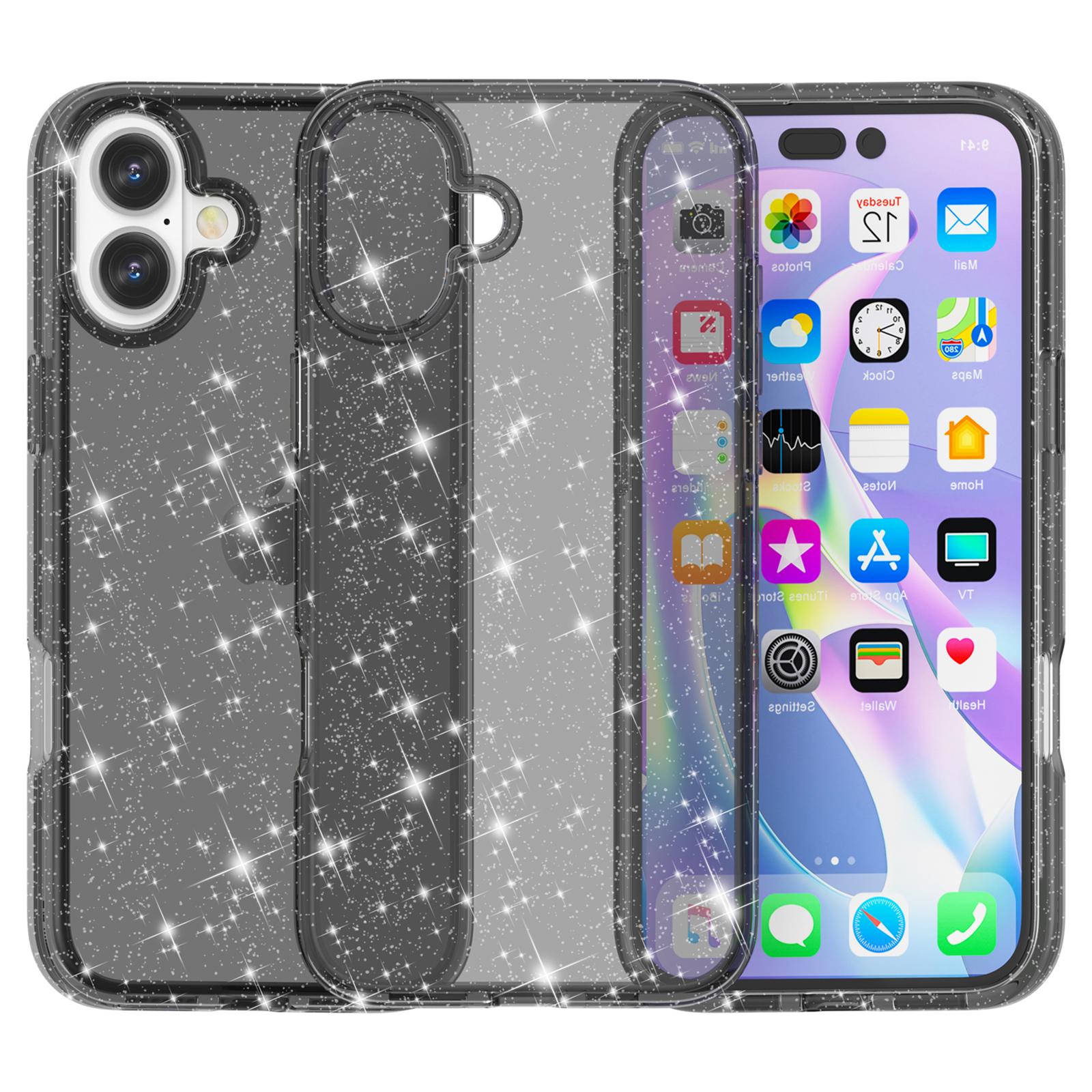 

Чехол для iPhone 16 Plus Sparkly Glitter PC+TPU Phone Cover Black