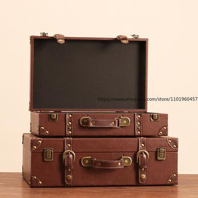 Vintage European-style Suitcase Photography Prop Antique Leather Trunk Clothing Storage Box Fashion Boutique Window Display