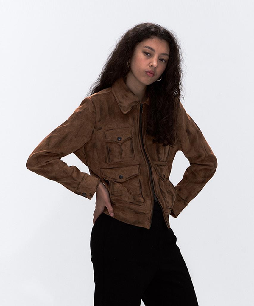 Erer Suede Pocket Rider Jacket Camel