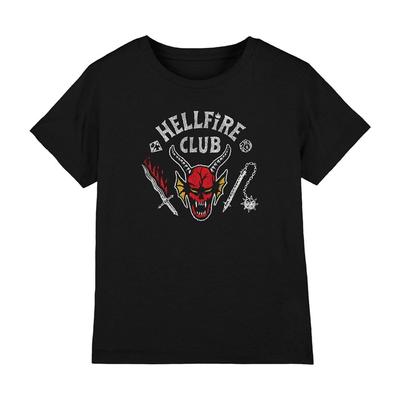 Stranger Things Hellfire Flames Kids T-shirt 7-13 Years, Black
