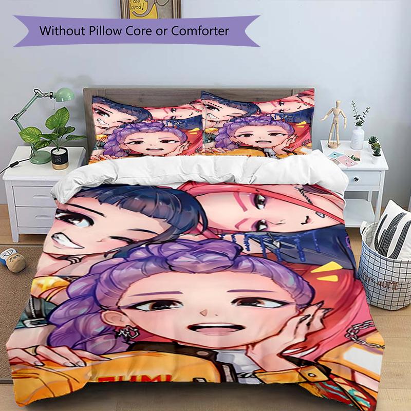 Set copripiumino 3 pezzi (1*Copripiumino + 2*Federe, Senza Nucleo),Set Biancheria da Letto con Stampa KPop Demon Hunters, Decorazione Camera da Letto, Stagione Unica, Regalo di Compleanno