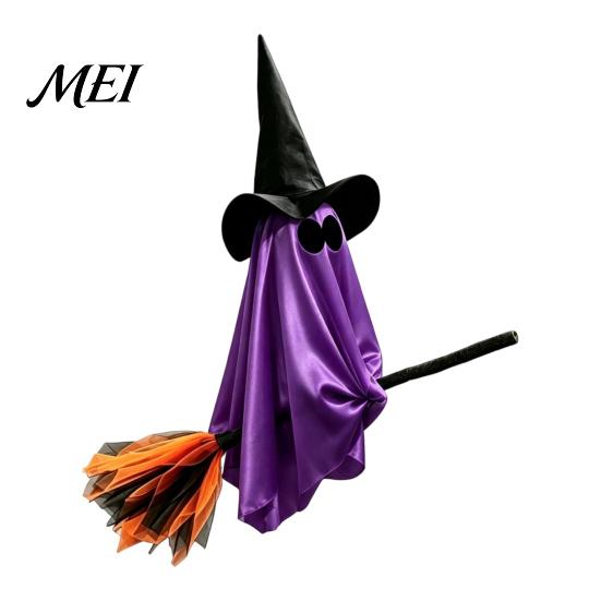 Festive Party Atmosphere Accessory Halloween Ghost Witch Broom Hanging Ornament, Spooky Hat Floating Prop Pendants for Indoor Outdoor Haunted