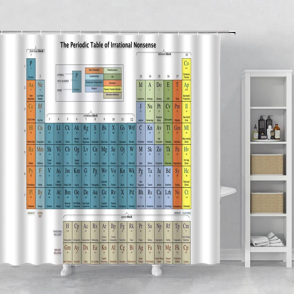 

New Periodic Table of Elements Bathroom Curtains Set 3D Fabric Hook Print Shower Curtain White Curtain For The Bath Accessories 90x180cm-35x70in