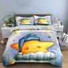 3Pcs Sleepy Star Bedding Set, Cute Star with Nightcap On a Cloud Print Duvet Cover + 2 Pillowcases, Sweet Kids Decor