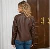 Women's European Slim Fit Faux Leather Motorcycle Jacket, 2025 Summer Style with Stand Collar
