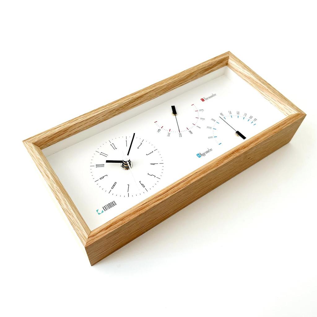 KATOMOKU Thermo Clock Oak Wooden Clock Thermometer and Hygrometer Can be hung or placed x x km-152OA 25.5 12.1 4.6cm
