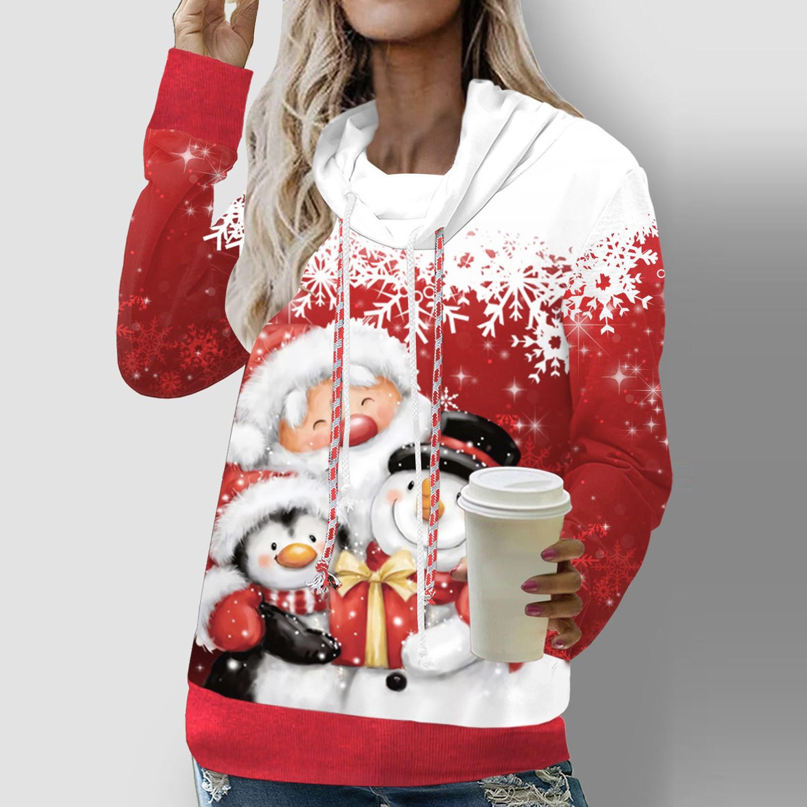 

Женская мода с Рождеством однотонная Повседневная толстовка с длинными рукавами и завязками на шнуровке пальто L красный