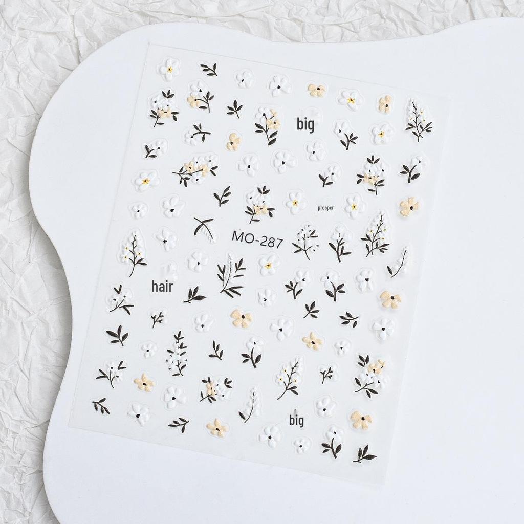 Spring Floral Embossed Nail Art Stickers: Fresh Ice Flower and Wearable Designs