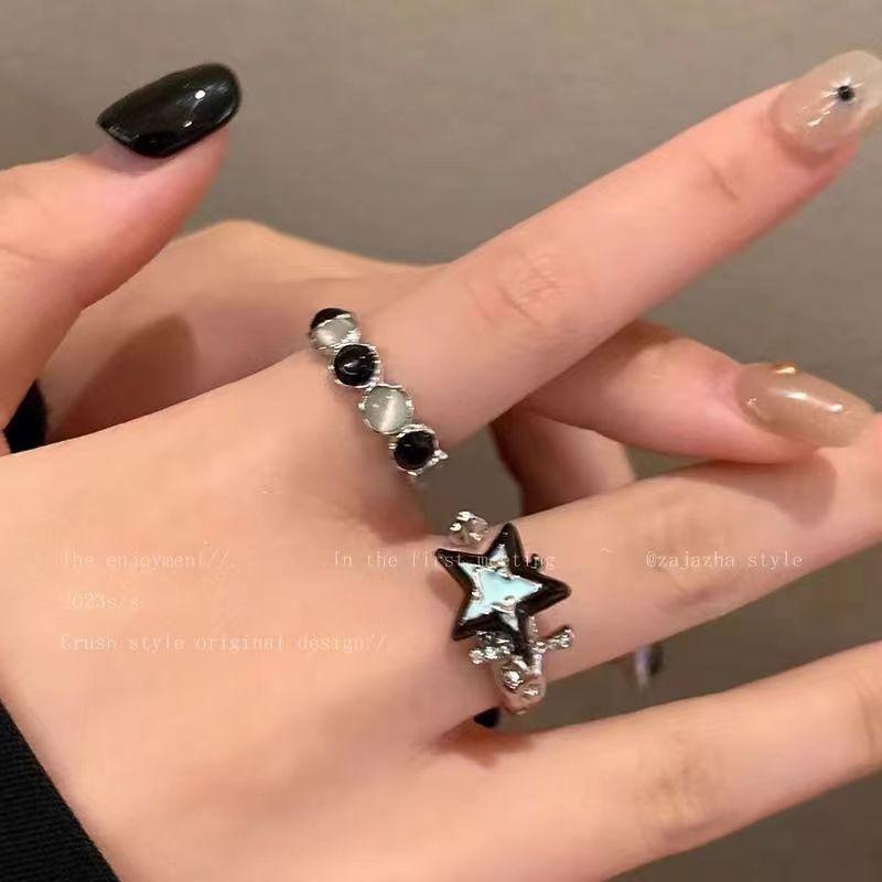 Contrasting Color Opal Star Ring, Women's Ins Tide Fashion Personality Couple Index Finger Ring, Niche Temperament Versatile Ring