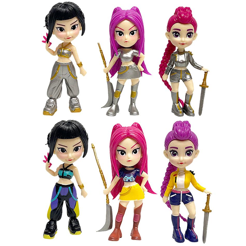 6pcs/Set Kpop Demon Hunters Figure Toy Cartoon Rumi/Mira/Zoey Action Figure PVC Desktop Decoration Model Doll Toy Fans Gift
