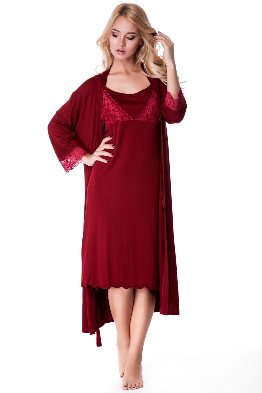 

комплект: халат та сорочка Fleri (33926) 64(9XL) імперська червоний колір