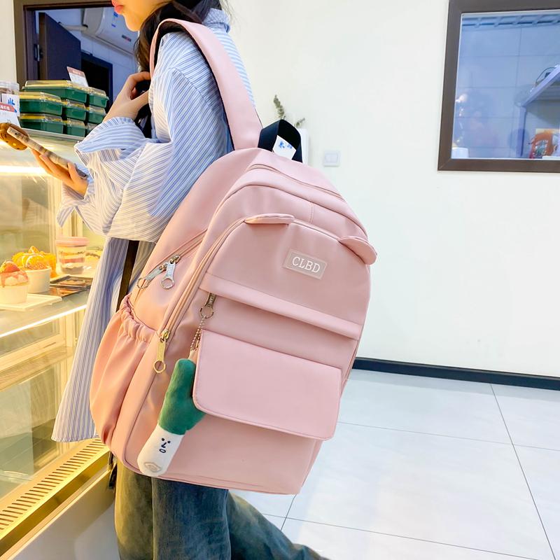 Three-Piece Backpack Set Solid Color Student Schoolbag Women Large Capacity Lightweight Computer Backpack