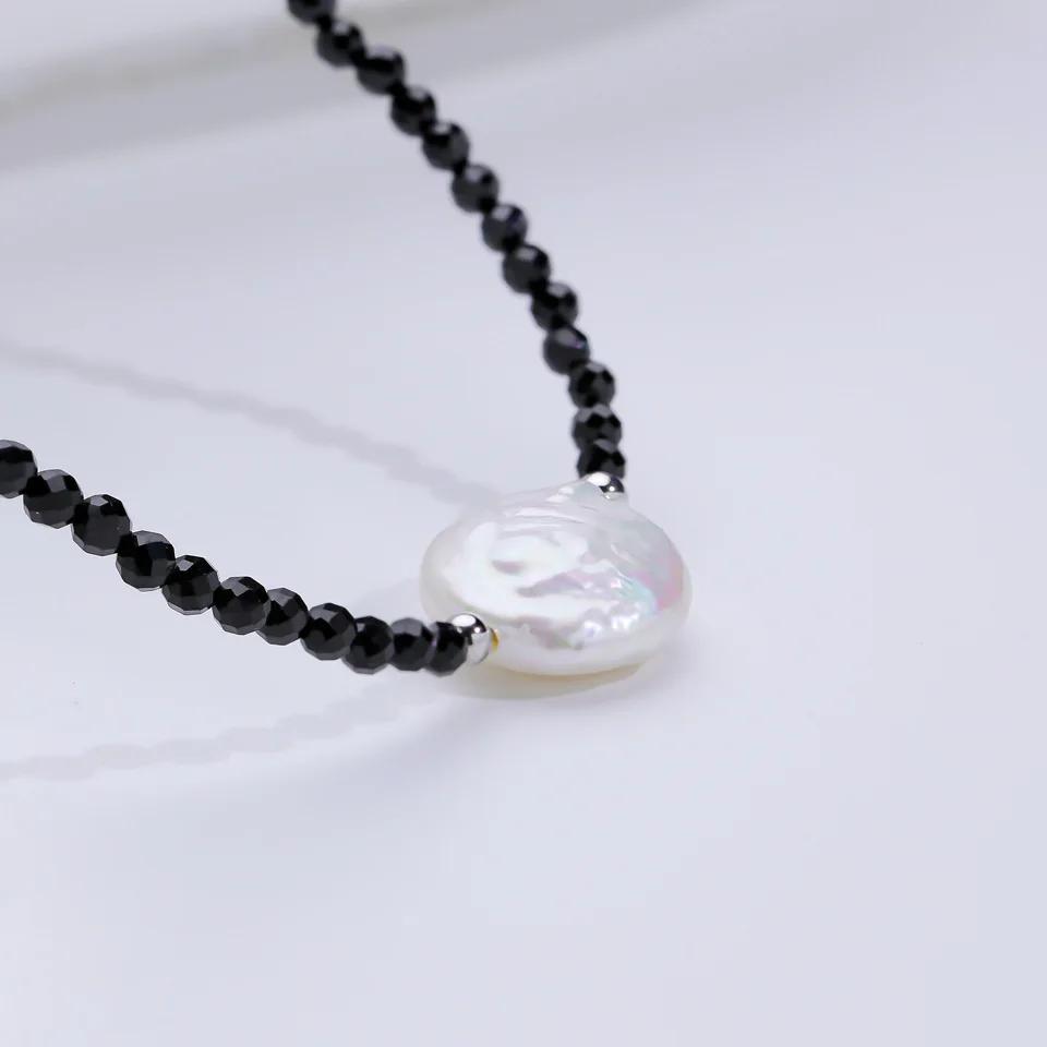 HENGSHENG 12-13mm Big Baroque Freshwater Pearl Bracelet for Women Black Crystal Stone 16cm 925 Sterling Silver Bracelet Girls