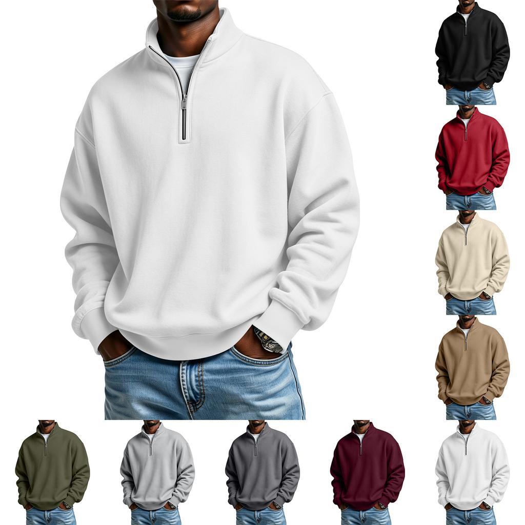Men's Casual Half-Zip Stand Collar Sweatshirt Color Winter Long Sleeve Pullover