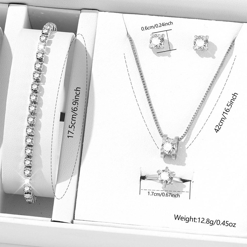 5 Piece Set Copper Zircon Fashionable And Elegant Simple And Exquisite Set Necklace Ring Earring Bracelet Combination Set