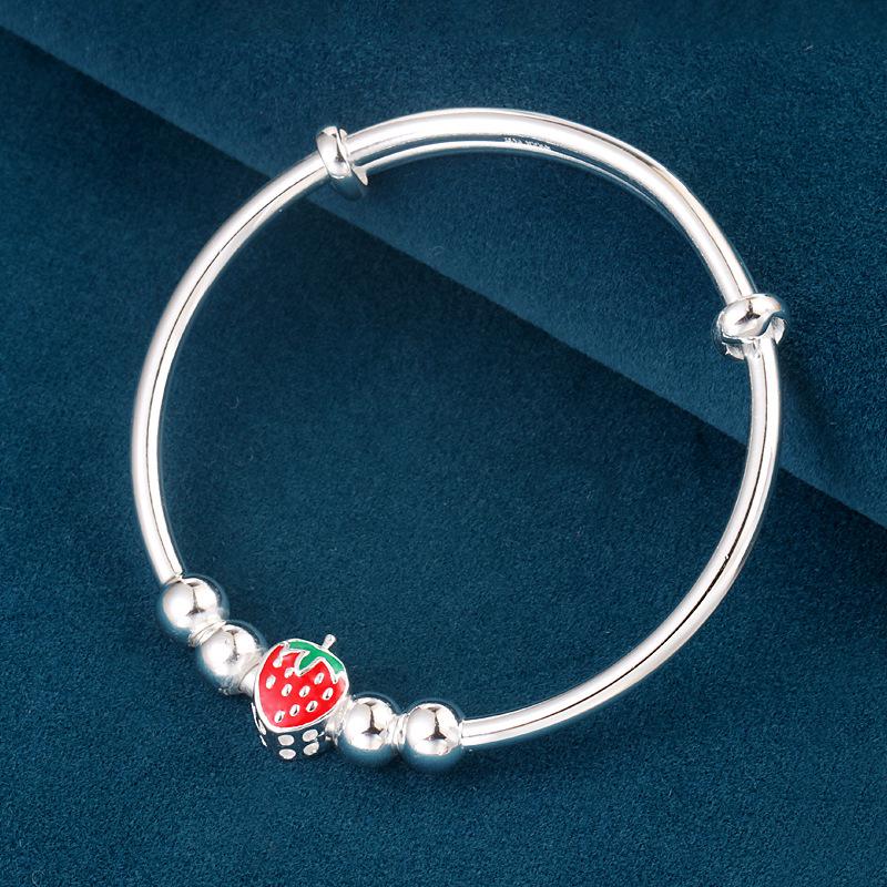 Sterling Silver Strawberry Cartoon Bracelet for Girls (4-15 Years) - Smooth Surface, Adjustable, Perfect Children s Day Gift 999 Sterling Silver