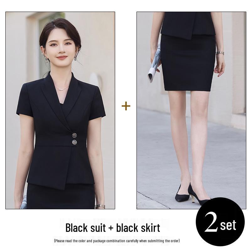 Women's Professional Gray Summer Suit - Elegant Workwear for Beauty Salons and Jewelry Stores