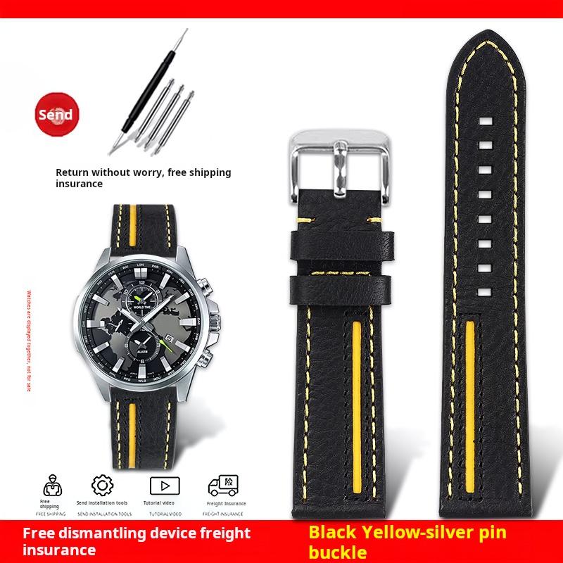 For Casio EDIFICE ECB-900YDB ECB-1000 EFR303/304/S510 EQB-50 Series Watch Band Genuine Leather Cowhide Watch Strap 22MM Bracelet
