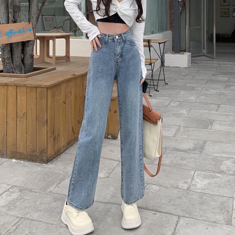 Autumn Spring Jeans Women Denim Pant Vintage Straight Trousers Fashion Female Solid Loose Casual Wide Leg Pants