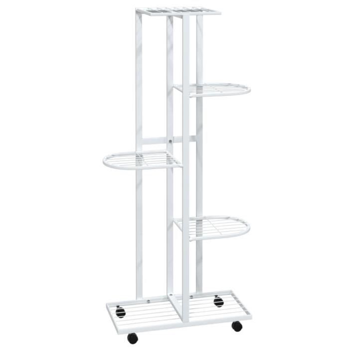343118 vidaXL Jardinière à 5 niveaux avec roues 44x23x100 cm Blanc Fer