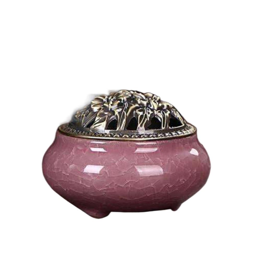 New Ceramic Incense Burner Copper Cover Ice Crack Incense Plate Antique Alloy Sandalwood Stove Home Decoration