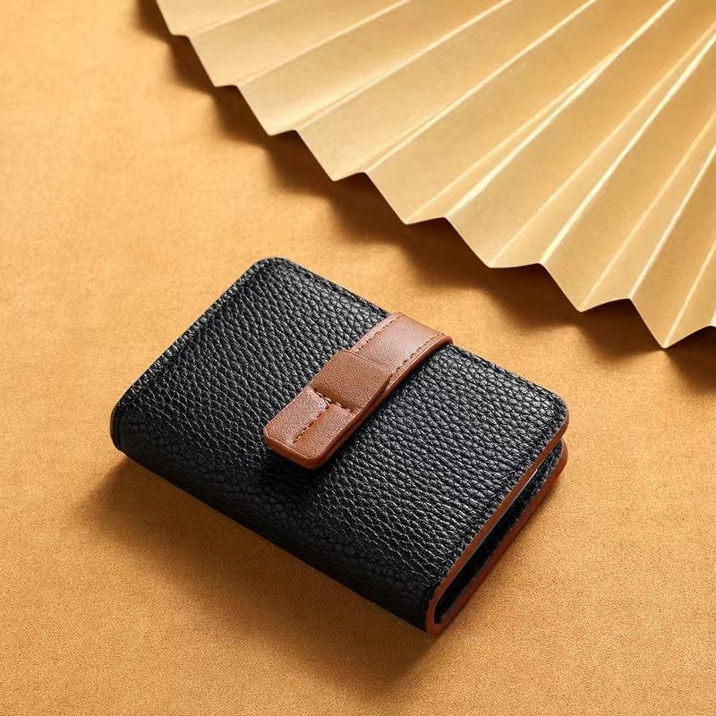 Pebbled PU Leather Card Holder Secure Buckle Closure Multiple Slots Soft Lightweight Pocket Wallet for Casual Daily Use