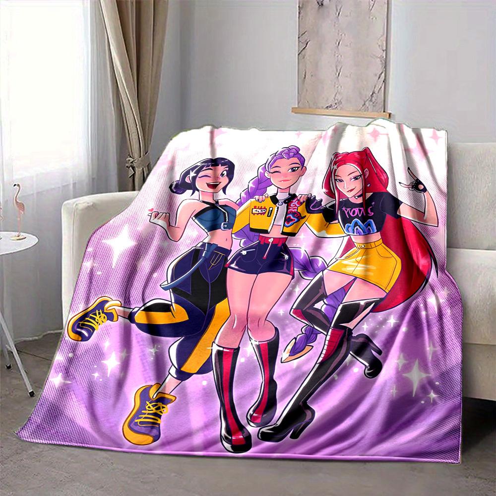 1pc Huntrix Flannel Blanket [Cozy Throw Blanket] For Sofa, Bed, Travel, Camping, Livingroom, Office, Couch, Chair, And Bed
