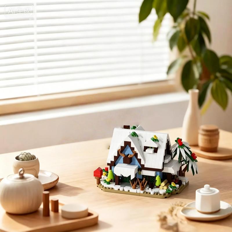 Four Seasons Cottage Building Block Set, Retro Mini House Model Kit with Windmill, Collectible DIY Assembly Toy for Adults, Idea