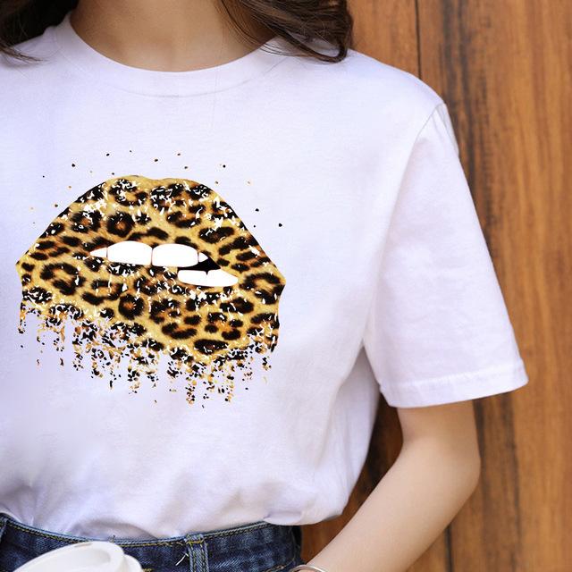 Letní Leopard Heartbeat Potisk s krátkým rukávem Oblečení Dámské tričko Harajuku Grafické Oblečení Dámské Top