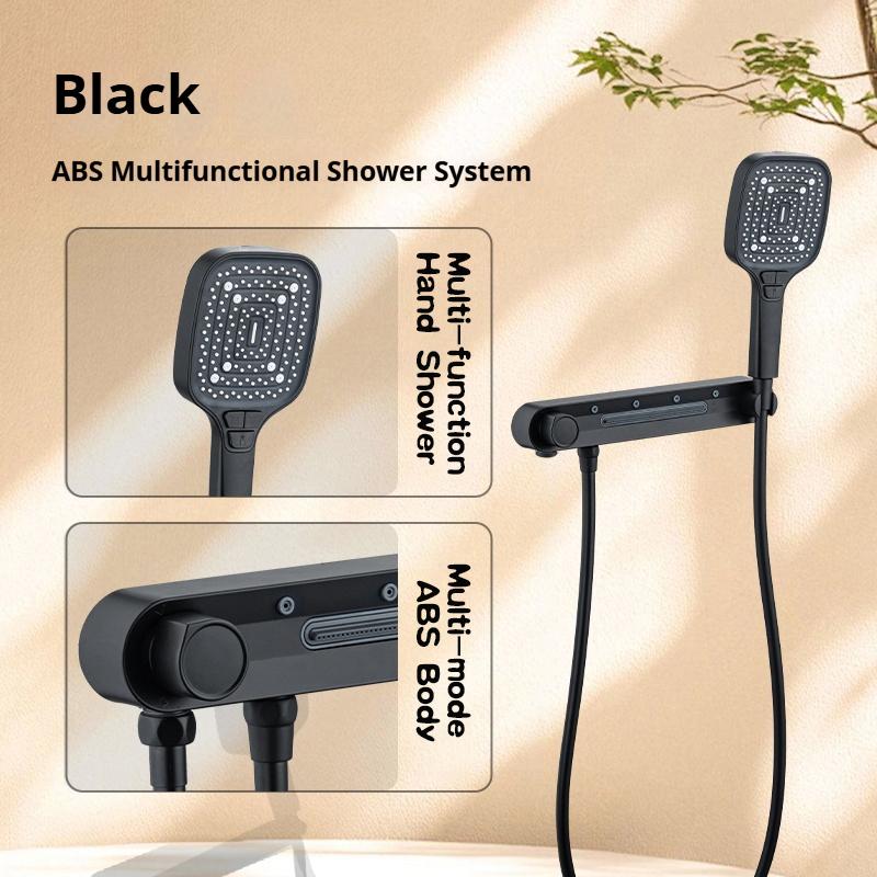 Luxury High-Pressure Wall Mounted Waterfall Bathroom Shower Head Handheld Bracket Shower Without Punch Faucet Accessory Type (Black,ABS Plastic) чёрный