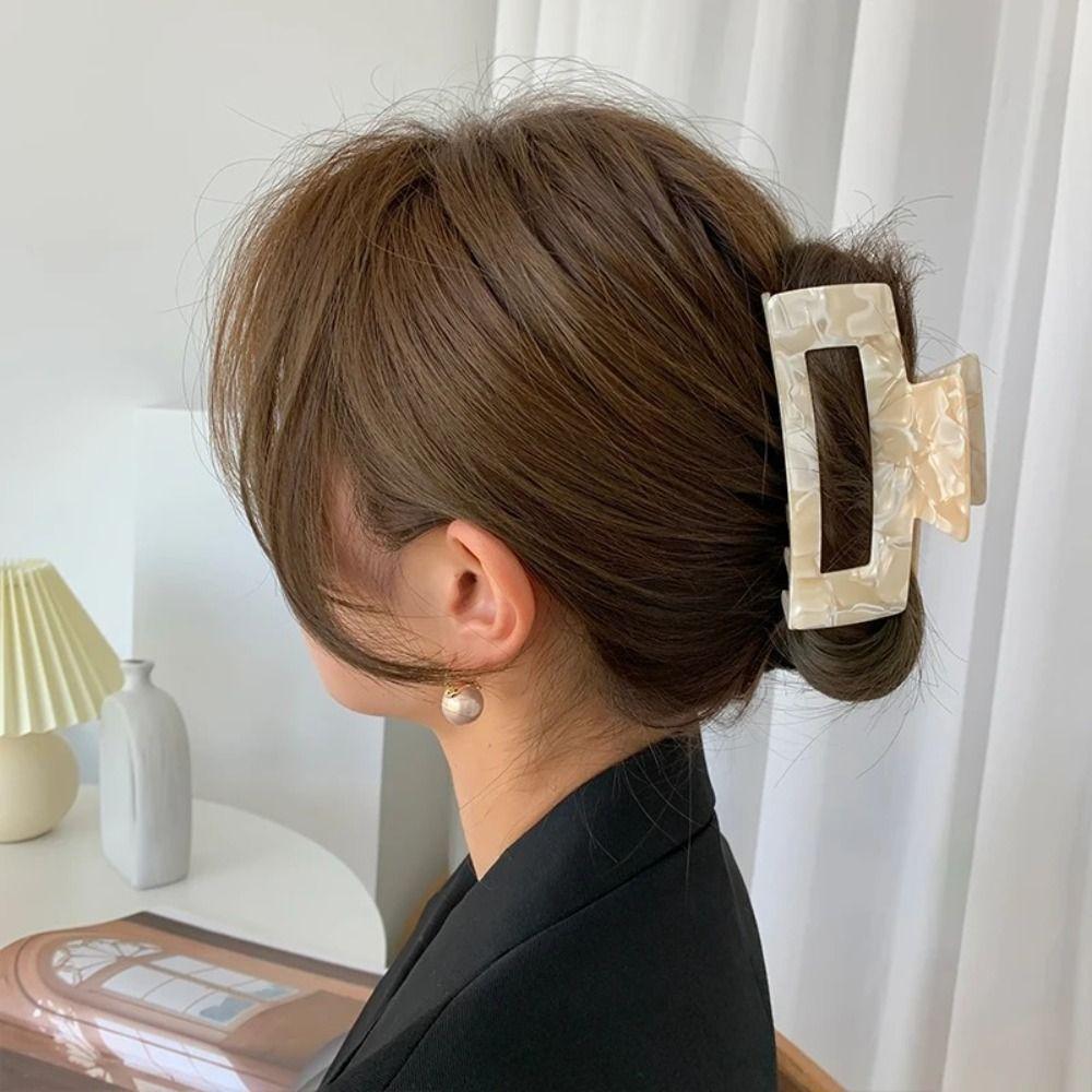 

French Style Acetic Acid Hair Clip Colorful Shark Clip Rectangular Hollow Hair Claw Streetwear Style 2