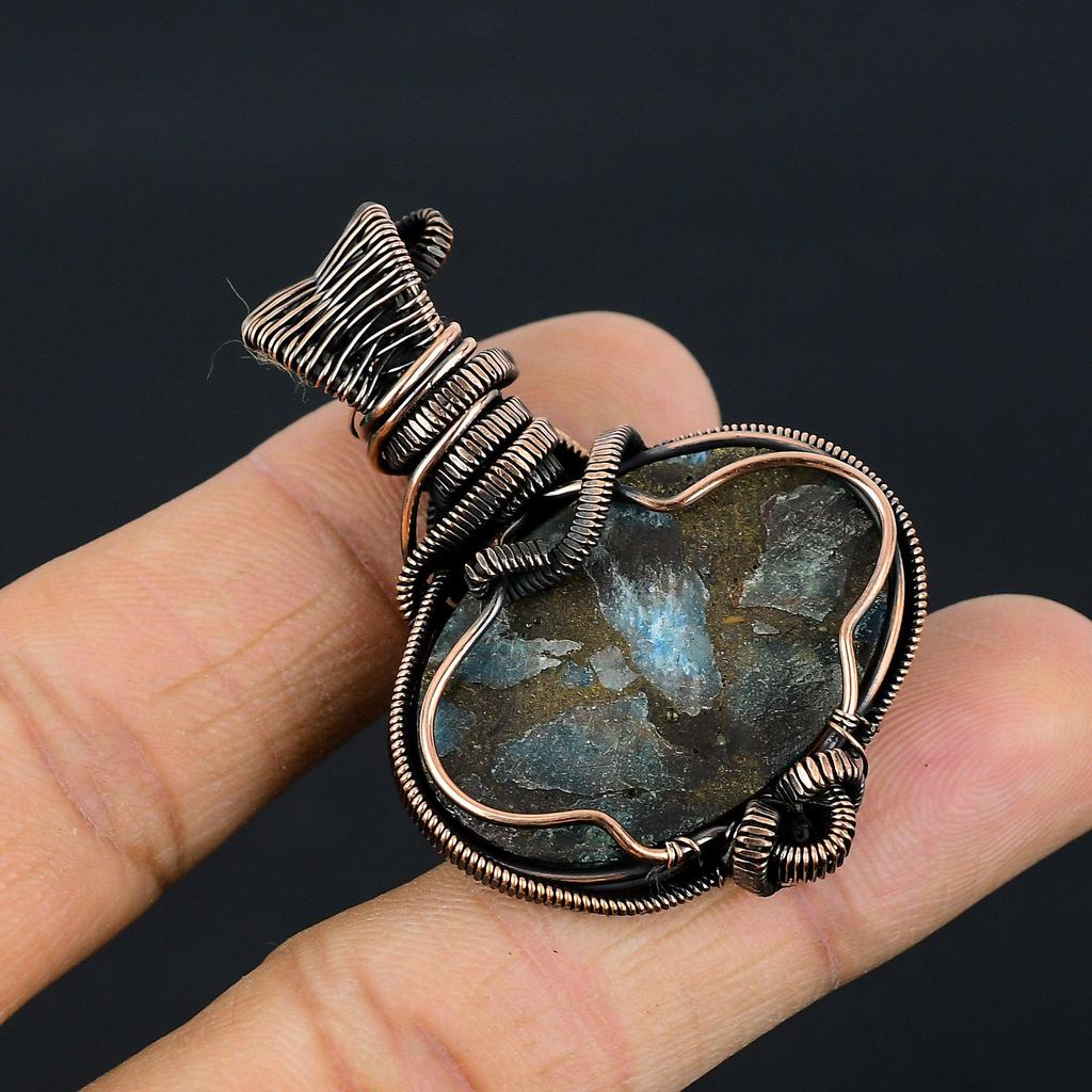 Copper Neon Apatite Pendant Gemstone Jewelry,  999 Copper Wire Wrapped Handmade Pendant, Latest Design Jewelry
