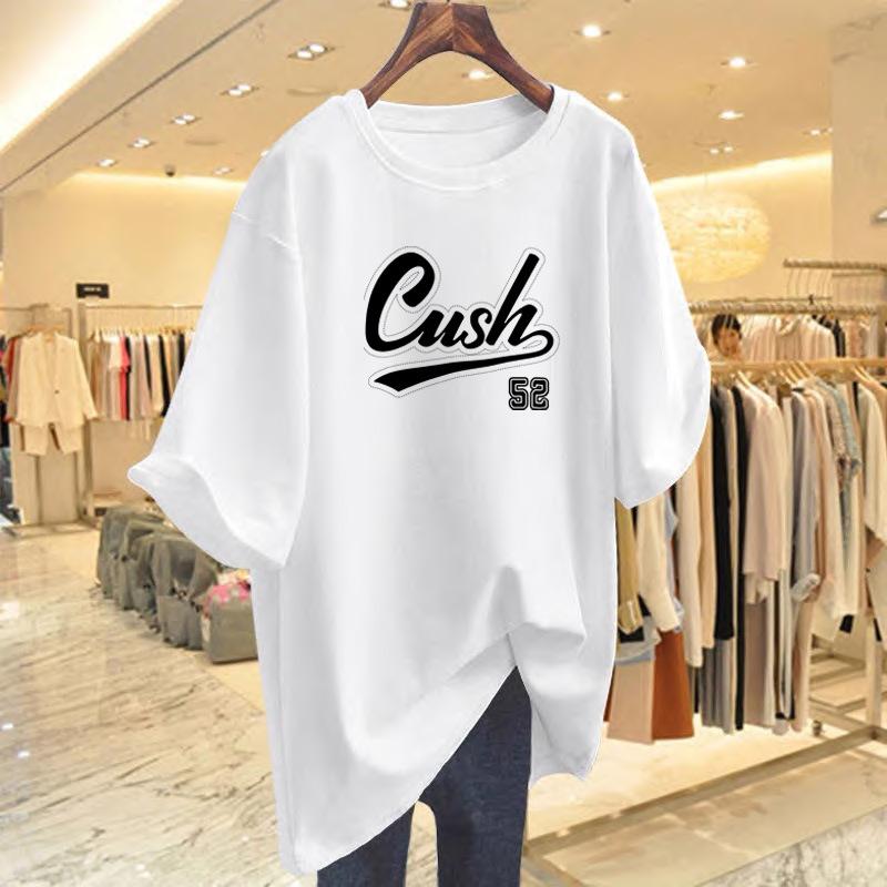 

pure cotton white letter printing short-sleeved t-shirt women s loose summer new Korean version casual top bottoming shirt S