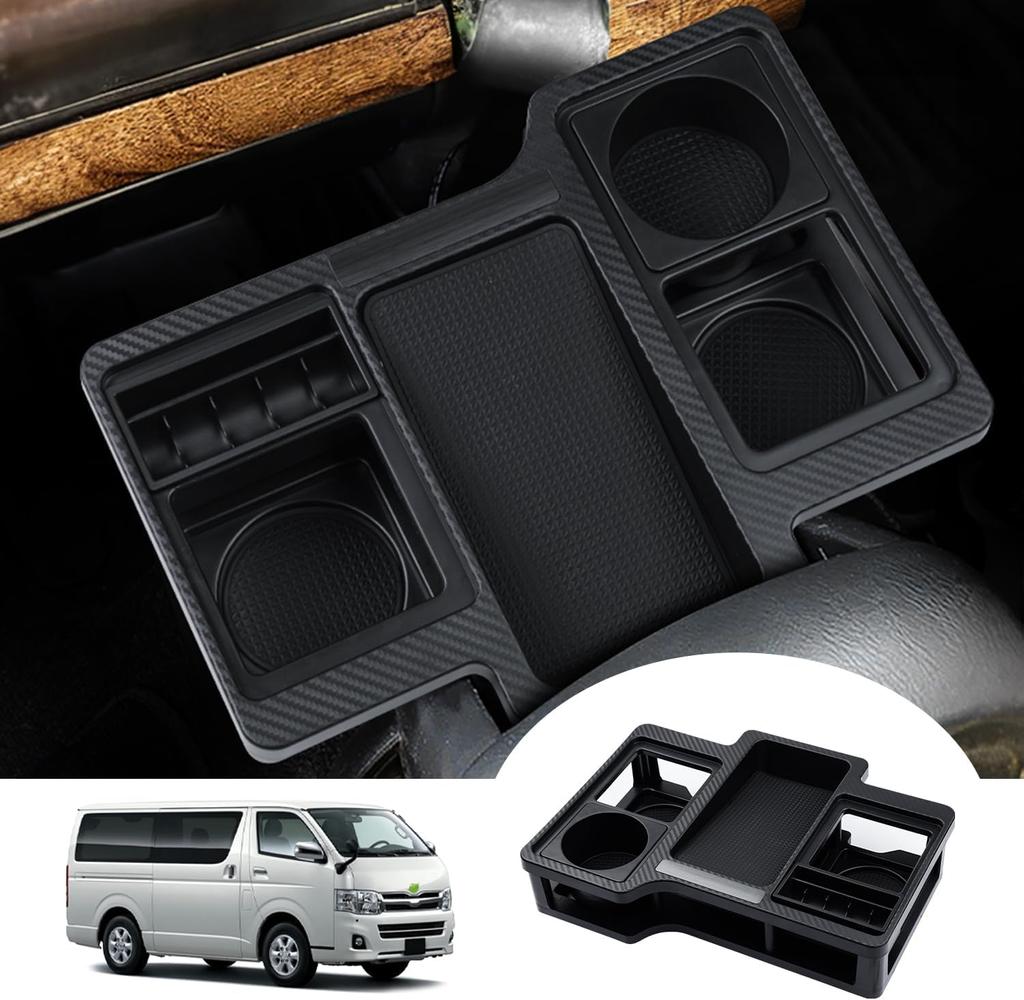 Cartist Toyota Hiace 200 Series Cup Drink Drink Cup Center Console Storage Box with Rubber Carbon Fiber Small Item Custom Easy Interior Type B Holder,