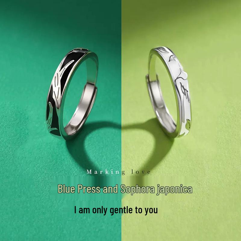 

Sterling Silver Blue Gum & Sophora Japonica Bird Couple Rings - Niche Christmas Gift for Couples Women s Model