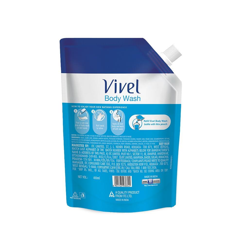 Vivel Mint & Cucumber Body Wash 400 Ml Supersaver Refill Pouch Moisturizing Shower Gel For Soft Smooth Skin