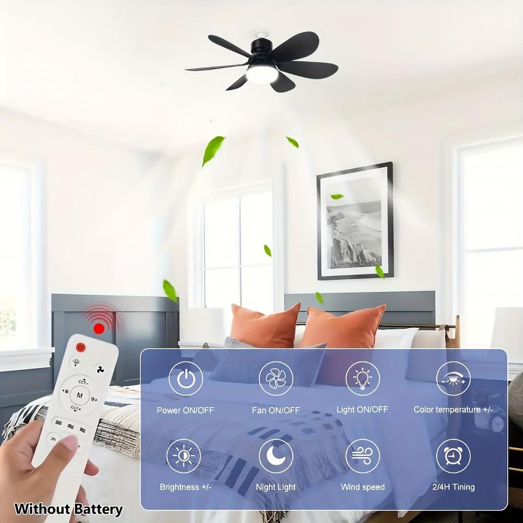 Intelligent Ceiling Fan with Light, Remote Control, Adjustable LED, 6 Blades, Ceiling Fan Installation, Hard Wired, 85V-265V Voltage, Lighting