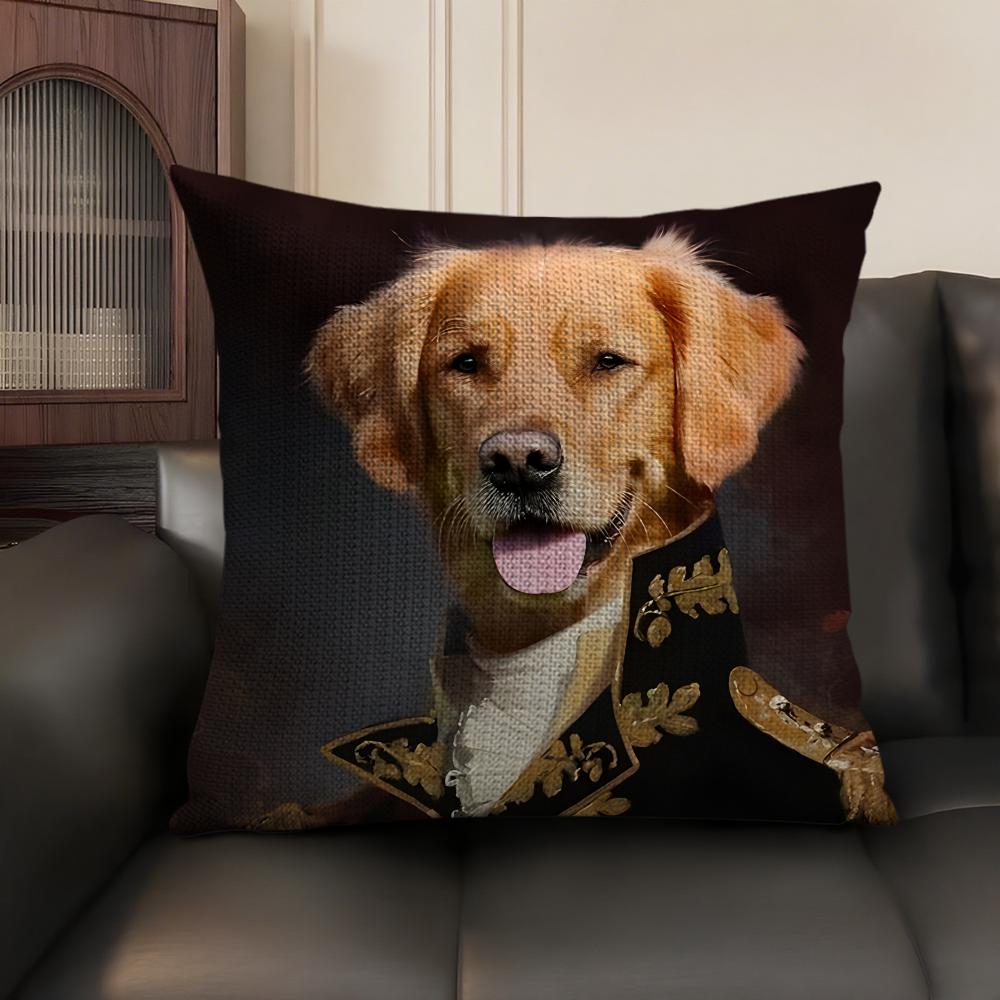Renaissance Royal Dog Cushion Cover Natural Linen Organic Fabric DoubleSided Printing Sofa Home Decor Gift Pillow Case
