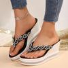 String Perlen Keilabsatz Hausschuhe Damen Sommer Keilabsatz Plattform Strand Flip-Flops Damen Zehensteg Hoher Absatz Sandalen