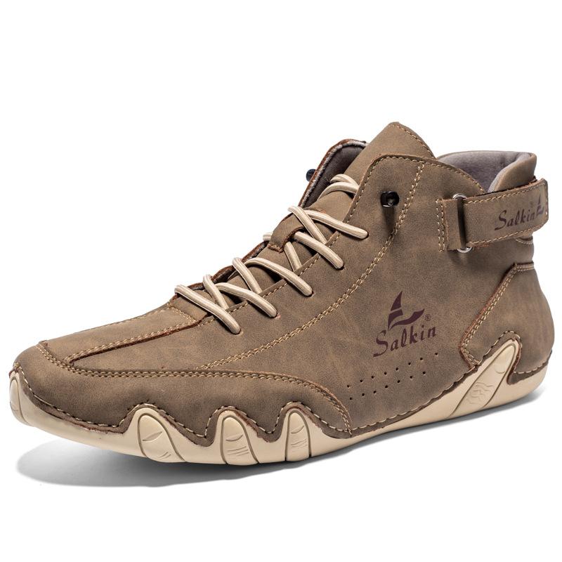 New Autumn and Winter Men's Octopus Doudou Shoes Korean Version Breathable High-top Handmade Large-size Leather Shoes Men's Explosion