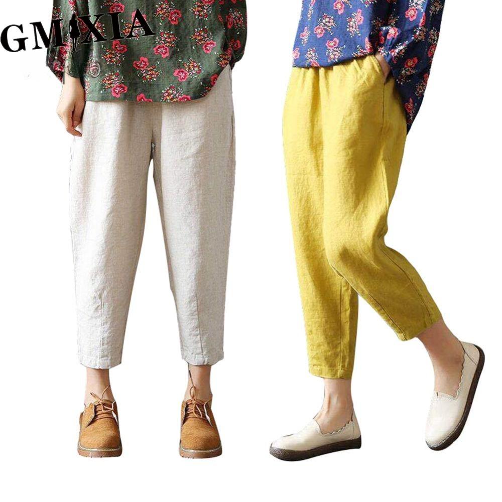 

GMXIA Plus Size Elastic Waist Harem Pants for Women Trousers XXXXL кавовий