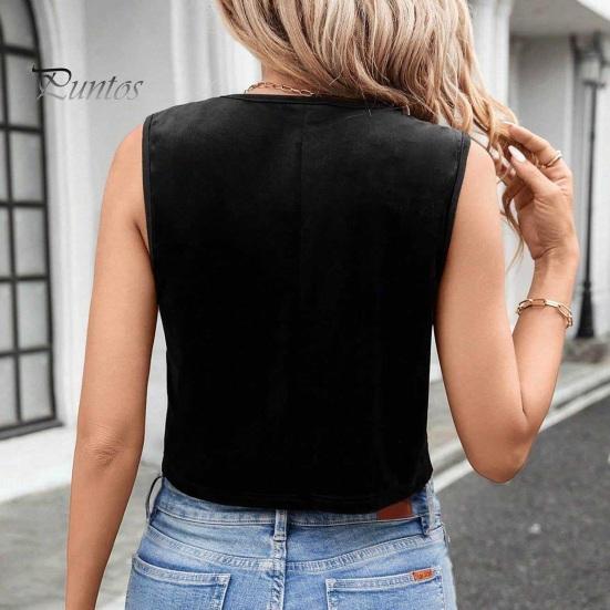 Versatile V-neck Vest Women's Sleeveless Top V Neck Button Down Crop Stylish Tank Summer Going Out Waistcoat Casual Business Shirt Retro-inspired for