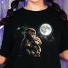 Monkey Hugging Teddy Bear T-Shirt, Space Moon Graphic Tee