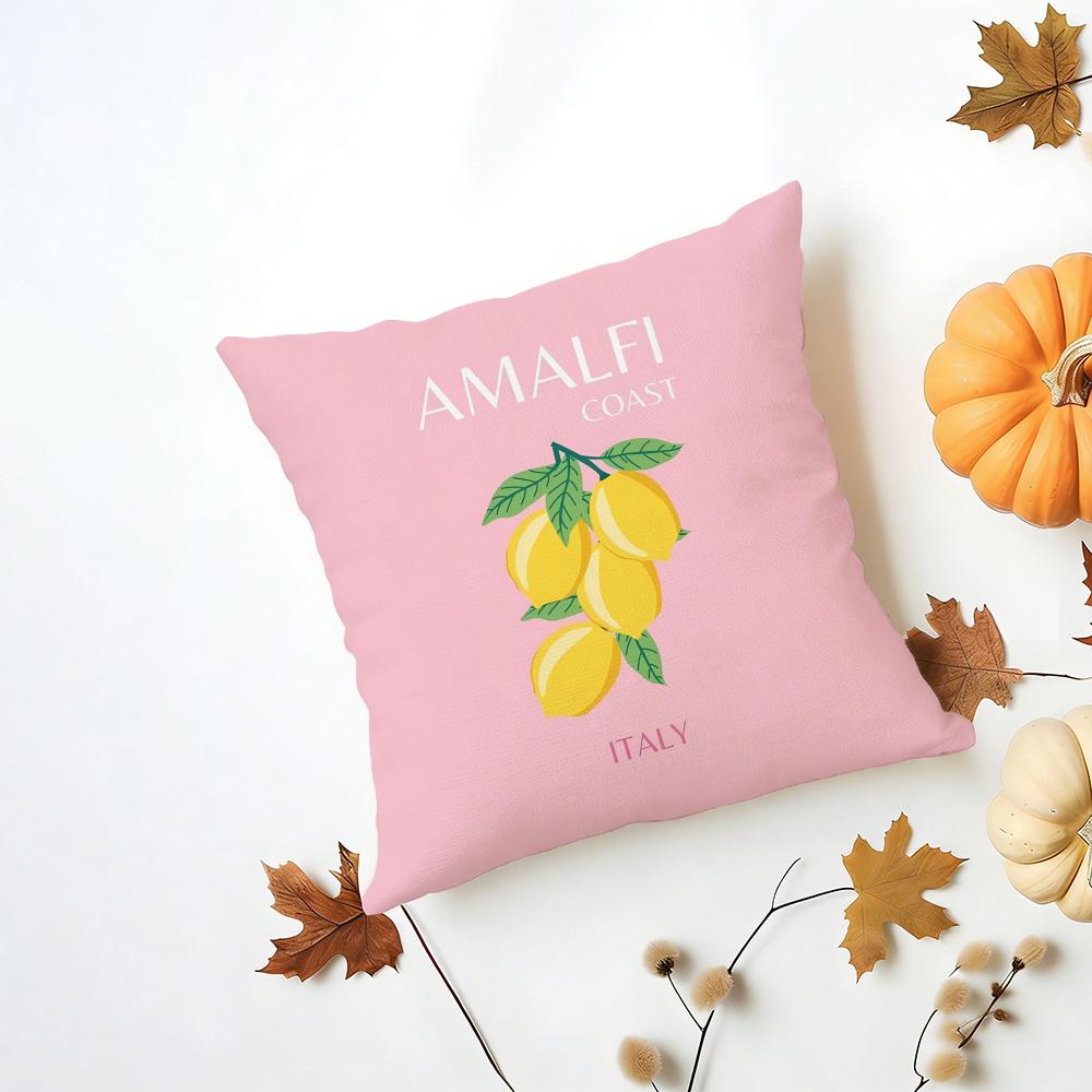 Bright Cheerful Anime Summer Travel Series Cushion Cover Washable Linen Pillowcase Soft for Daily Sofa Bed Home Room Decor
