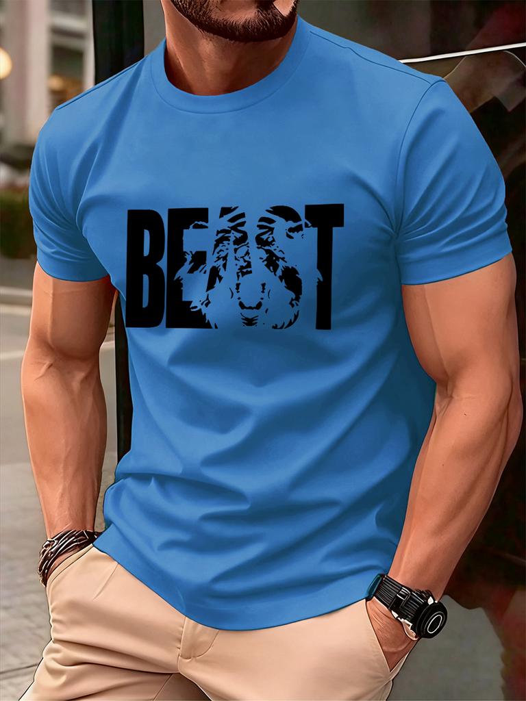 Beast Letter Print Cotton TShirts MenS Summer Comfortable Soft T Shirt Oversized ONeck Short Sleeve Tops Basic Mens Clothes