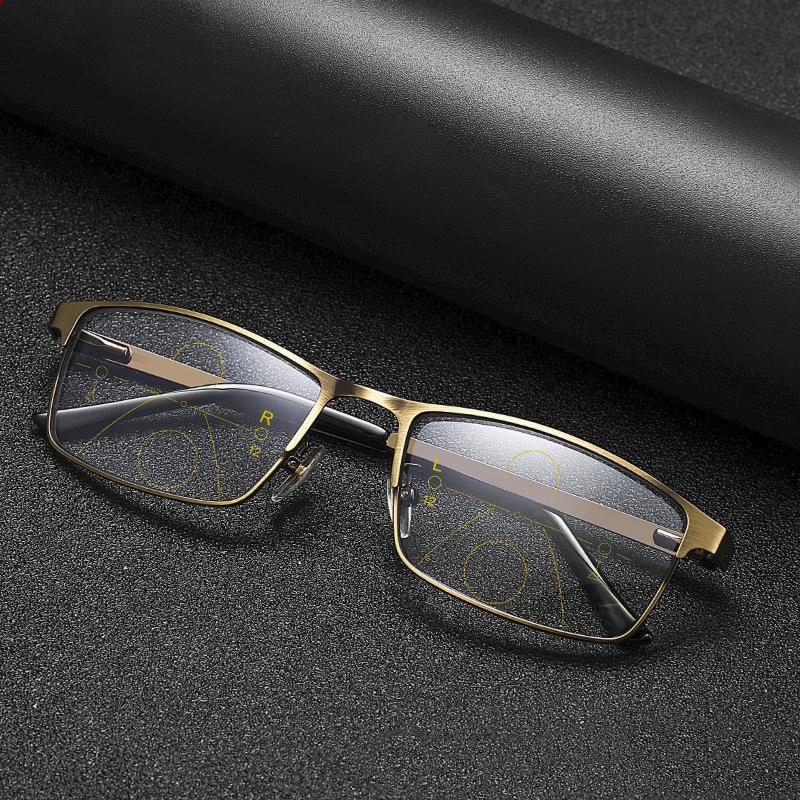 

Progressive MultiFocal Reading Glasses Anti-blue Light Men Women Metal Full Frame Square Presbyopia Glasses Gold High Quality +100 золотой